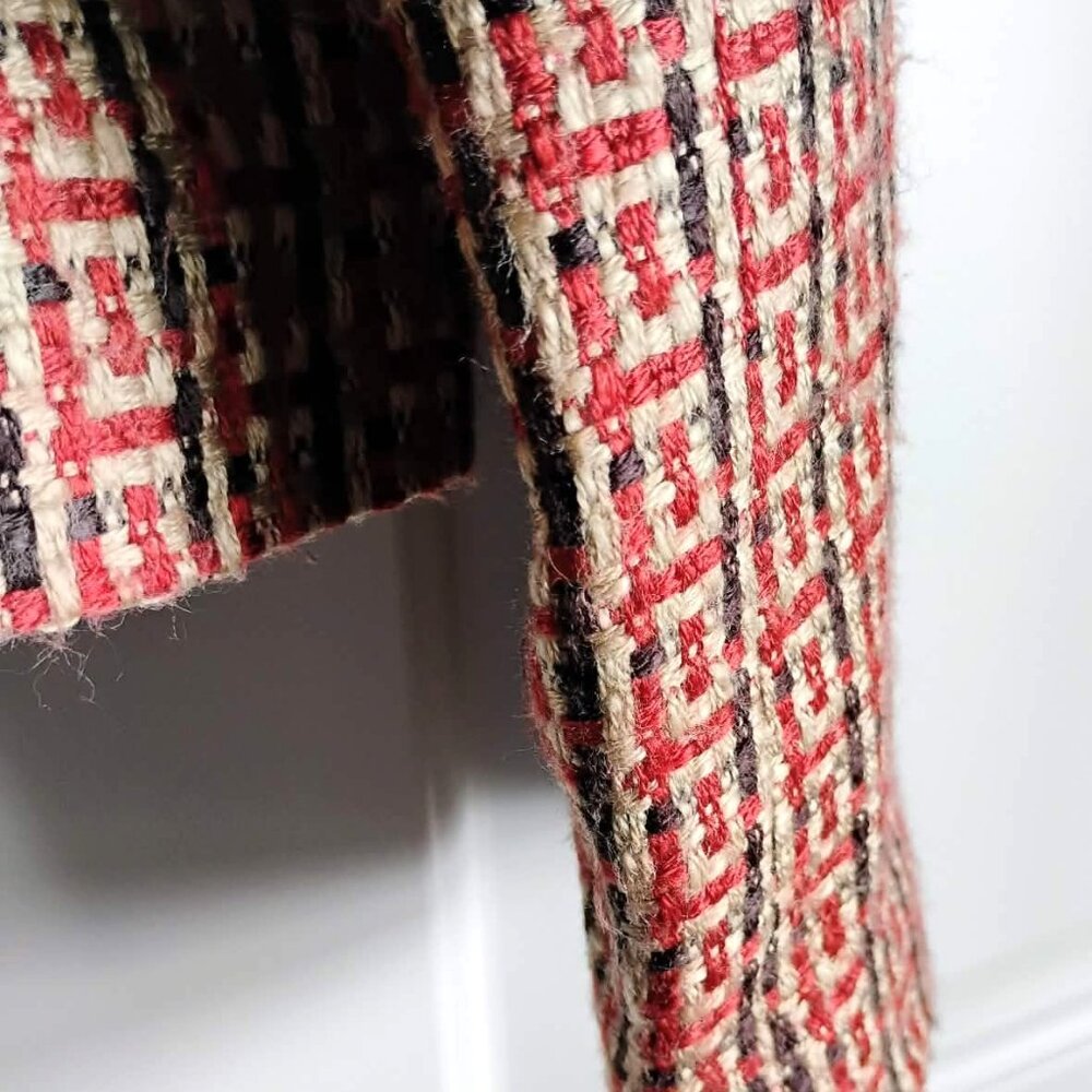FDJ Tweed Collarless Blazer Plaid Leopard Lined Jacket - Picture 6 of 9